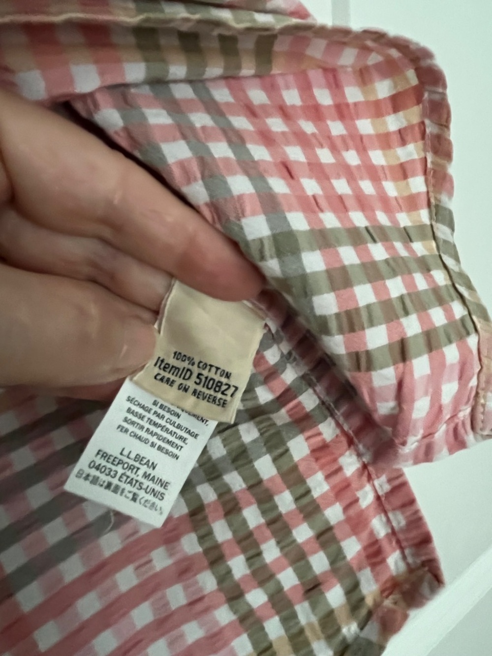 L.L. Bean Cotton Seersucker short-sleeve plaid popover shirt Sz. Med - Picture 6 of 8